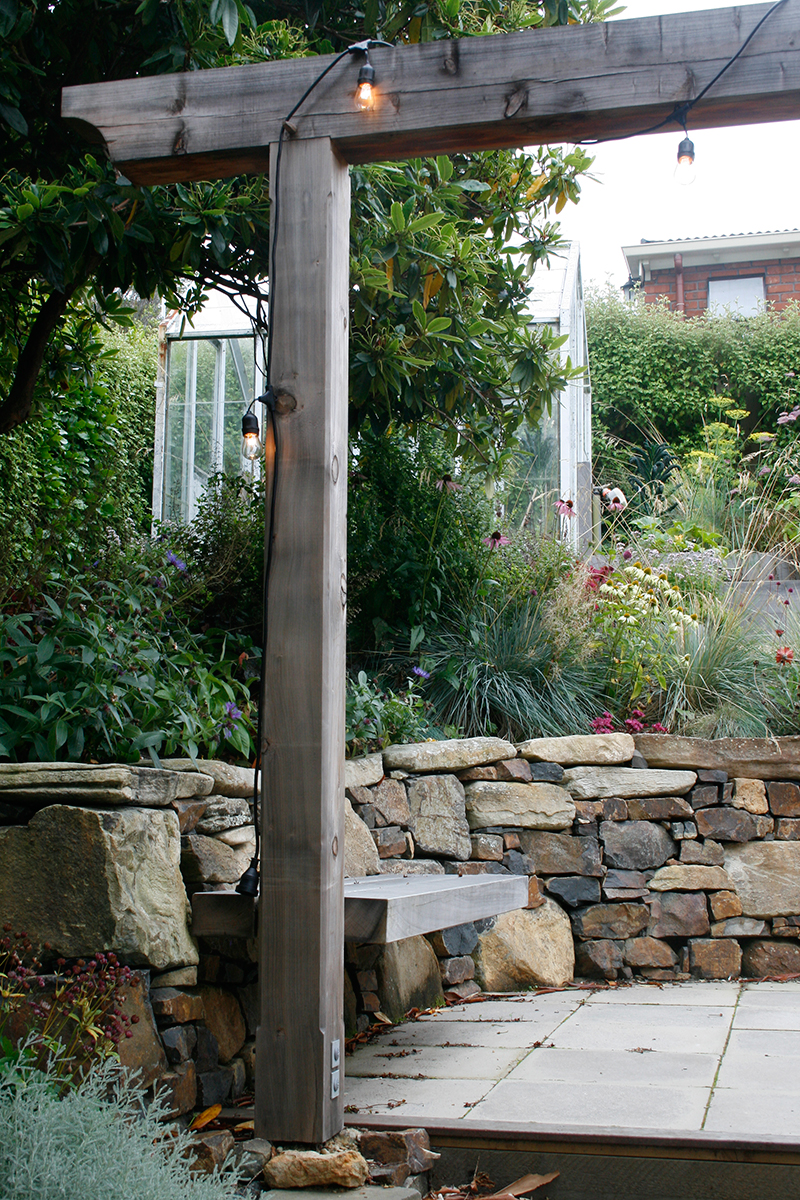 Pergola End & Stone Wall